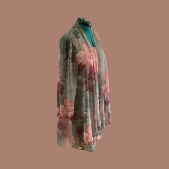 Vintage Peach and Gray Scalloped Tiered Dress and Sheer Matching Cover - Size 16 - Picture 7 of 9